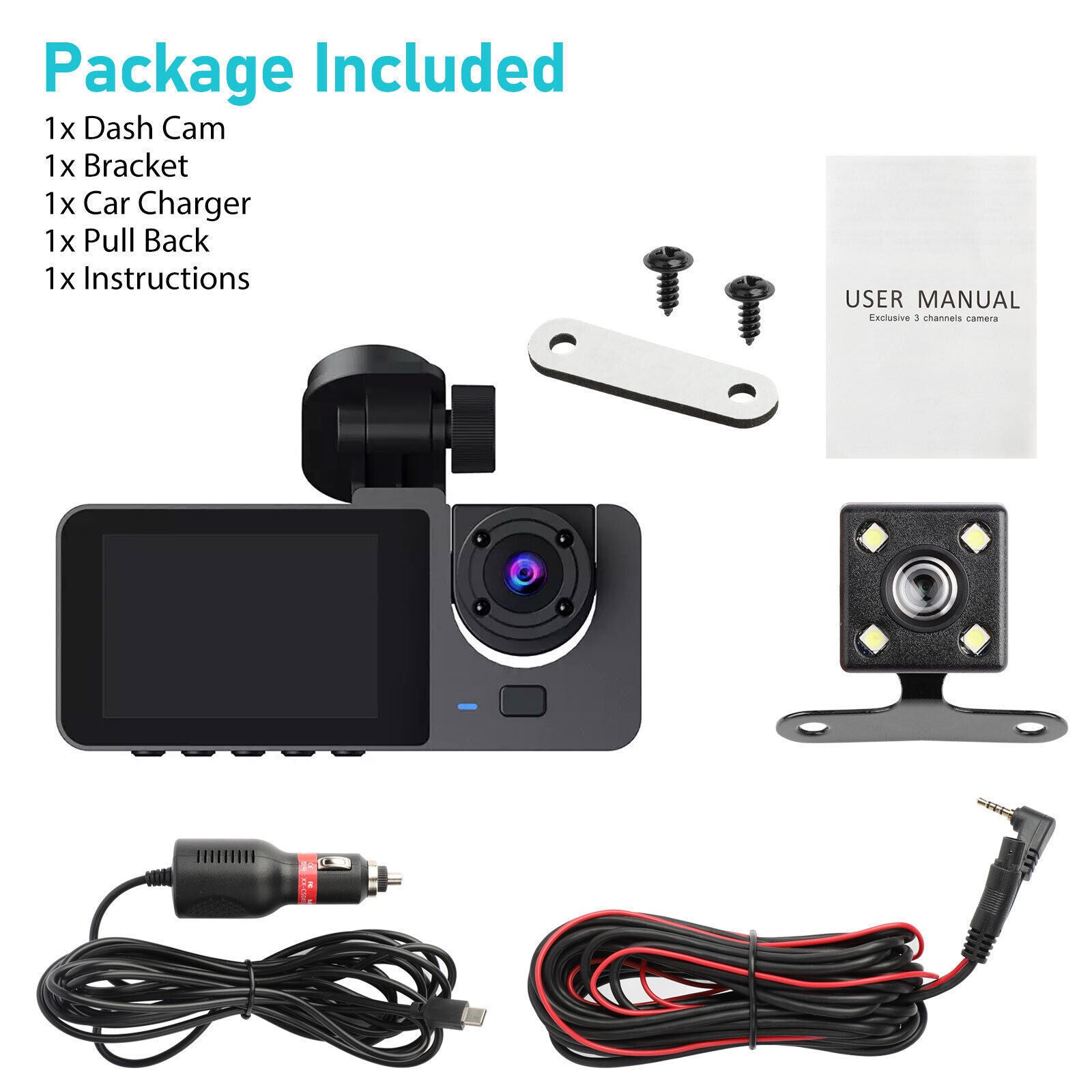 All-Round Protection 3-Channel Auto Dash Cam | 1080P HD Car Black Box Recorder