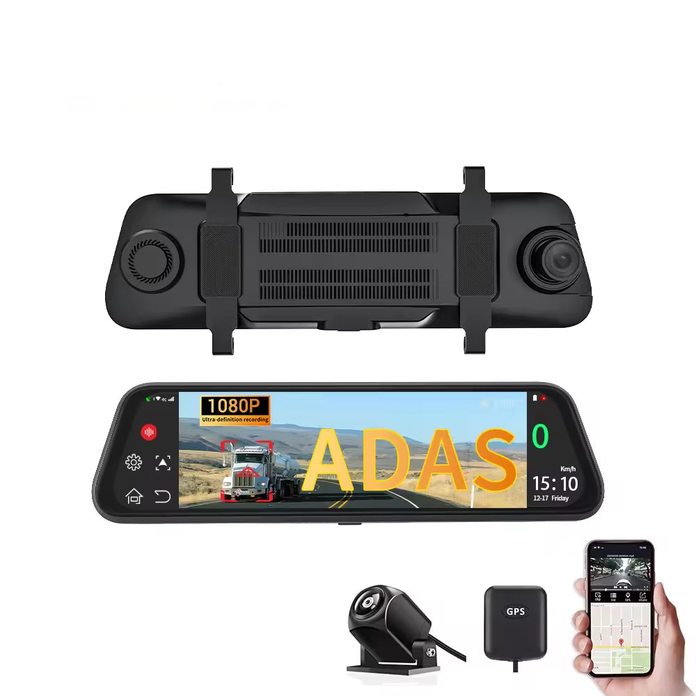 Android Smart 4G Review Mirror Dash Cam 10" Touchscreen | Dual Camera, WiFi, GPS, ADAS for Full Driving Security