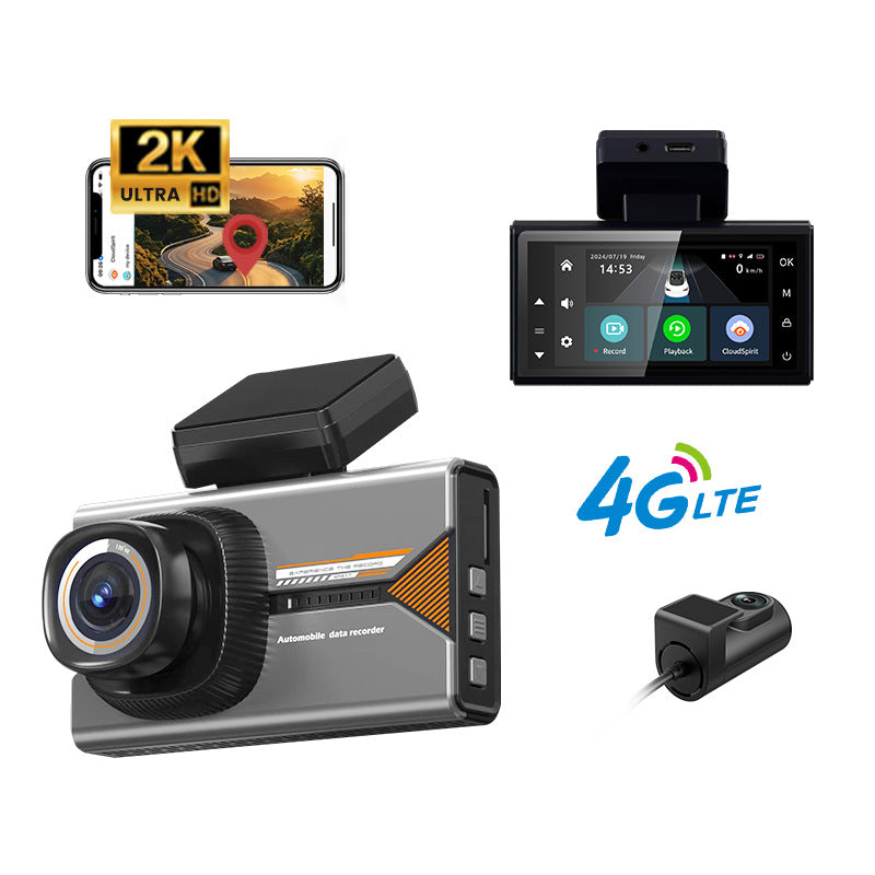 2K Dual Lens Dashcam, 4G Remote Monitoring with SIM Card, GPS Tracking, HD Night Vision, Loop Recording Car Camera