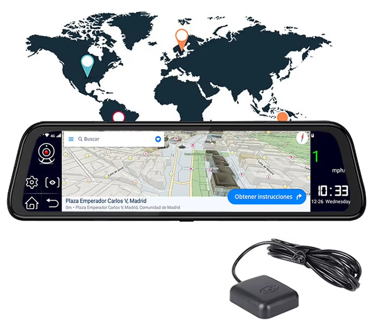 Android Smart 4G Review Mirror Dash Cam 10" Touchscreen | Dual Camera, WiFi, GPS, ADAS for Full Driving Security